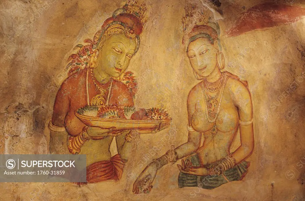 Sri Lanka, Sigiriya Rock, Ancient painting on cave wall