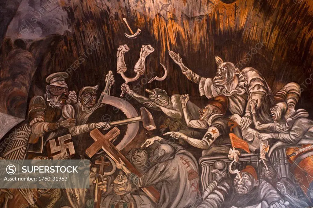 Mexico, Jalisco, Guadalajara, Governors Palace, ceiling mural depicting scenes from the Mexican revolution, painted by Jose Clemente Orozco.