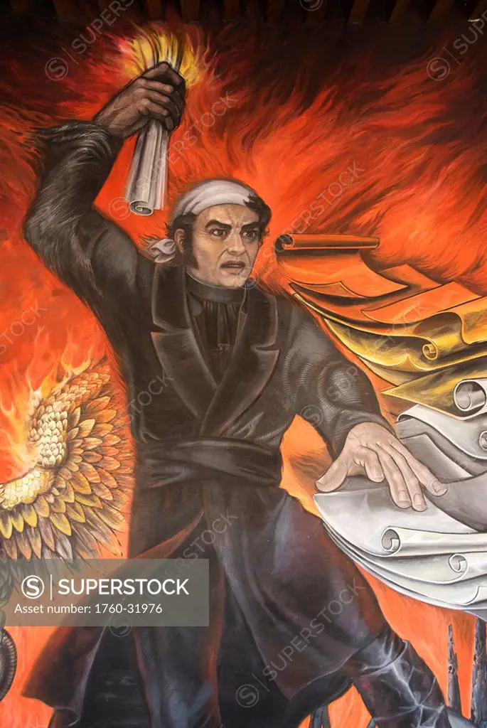 Mexico, Michoacan, Morelia, Palicio de Justica, murals of Jose Maria Morelos a revolutionary hero, painted by Agustin Cardenas.