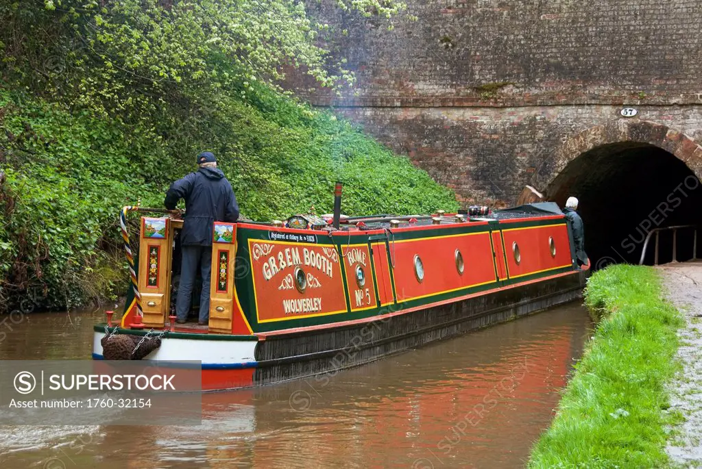 United Kingdom, England, Llangollen Canal, Narrow Boat Entering A Tunnel