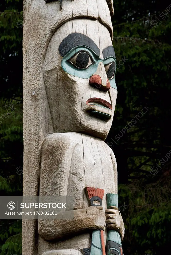 United States, Alaska, Ketchikan, Totem Heritage Center, Carvings On Totem Pole