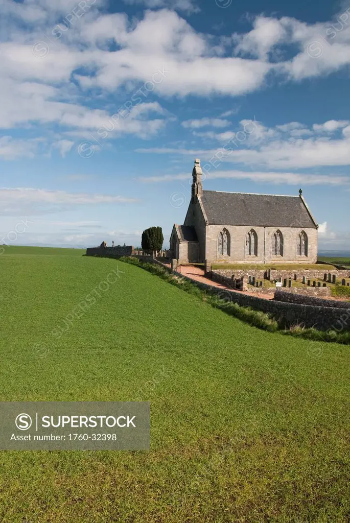 United Kingdom, Scotland, Fife, Small Church And Grassy Meadow.