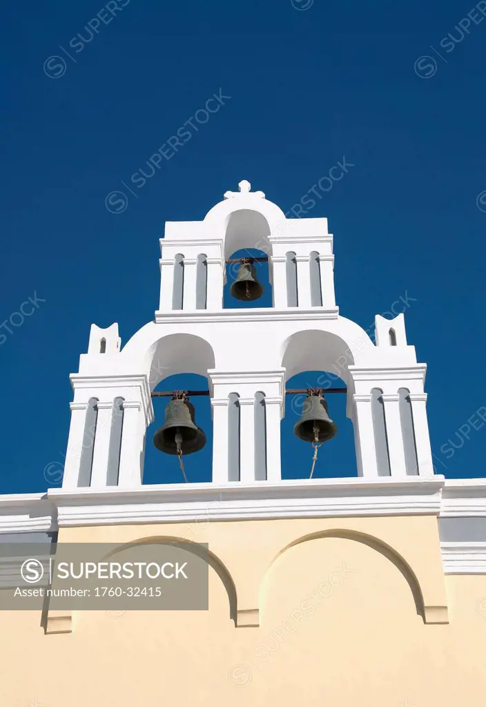 Greece, Santorini, Firostefani, Architectural Detail Of Greek Orthodox Chrurch Bells.