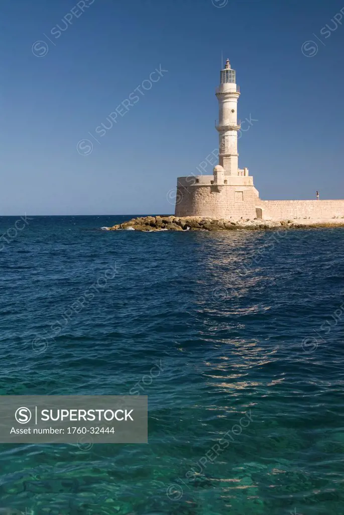 Greece, Crete, Hania, Architectural Detail Of A Lighthouse.