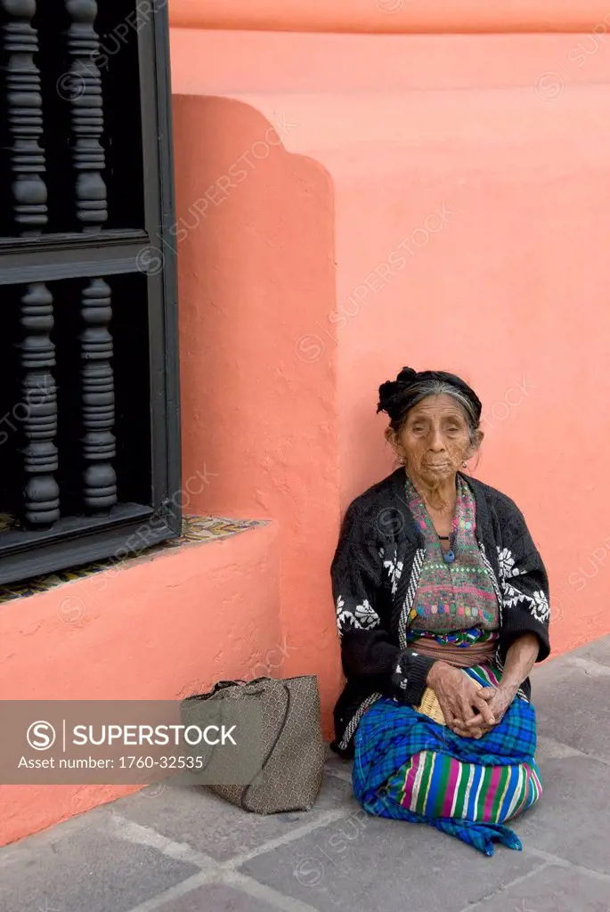 Guatemala, Antigua, Indigenous Woman Dressed In Traditional Clothing