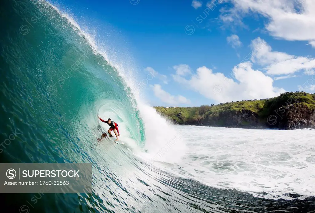 Hawaii, Maui, Kapalua, Professional Surfer Eric Totah Rides A Wave At Honolua Bay. Editorial Use Only.