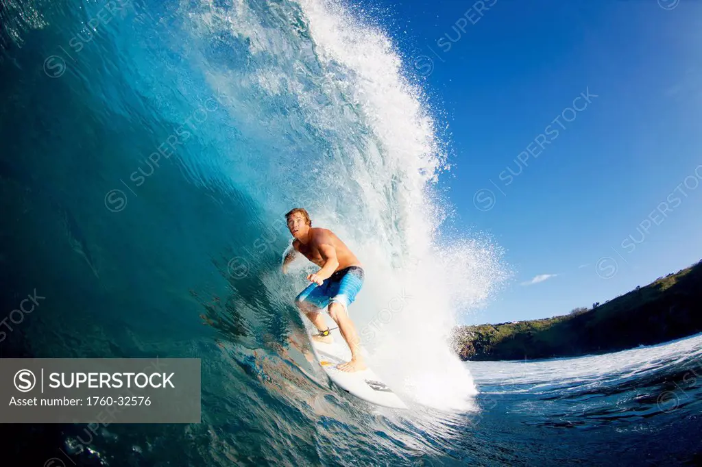 Hawaii, Maui, Kapalua, Professional Surfer Kevin Sullivan Rides A Wave At Honolua Bay. Editorial Use Only.