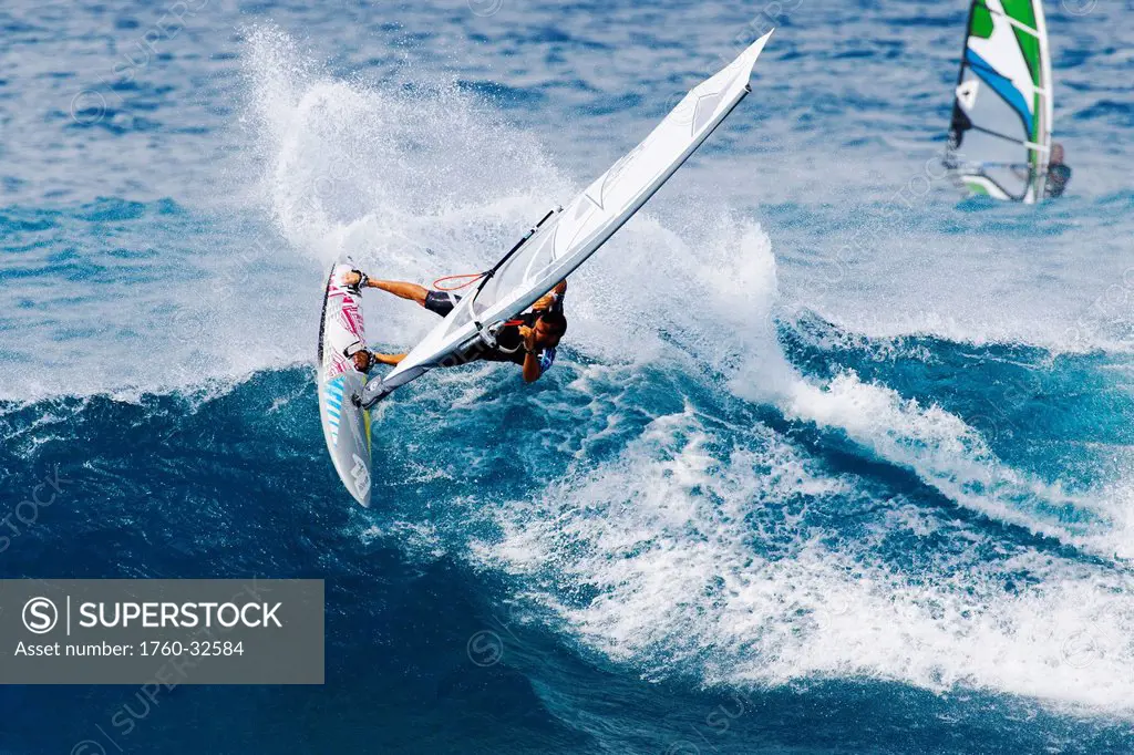 Hawaii, Maui, Ho'okipa, Windsurfer Carves A Big Turn On Wave Peahi, Also Know As Jaws. Editorial Use Only.