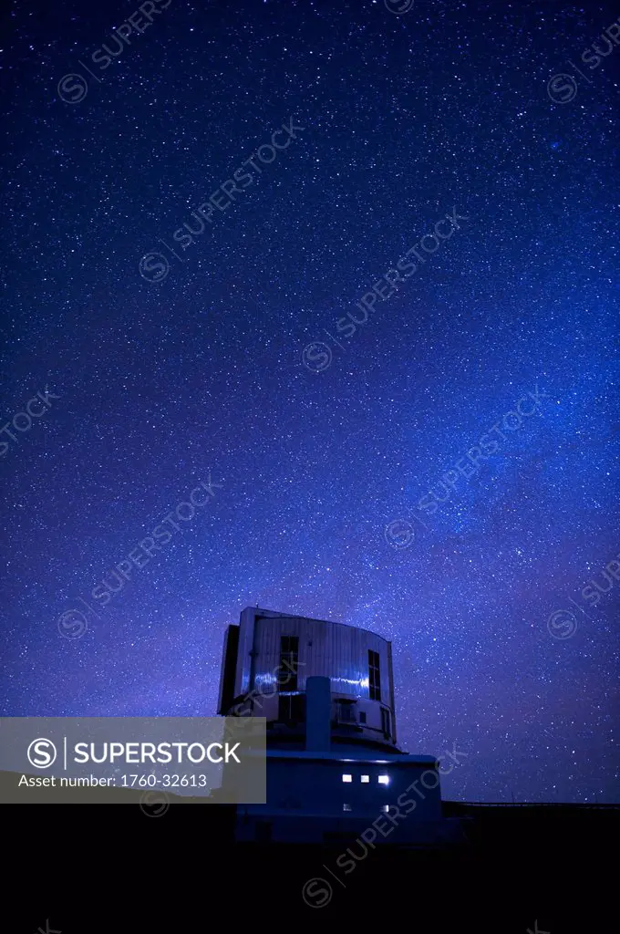 Hawaii, Big Island, Mauna Kea, The Japanese National Large Telescope And A Starry Sky.