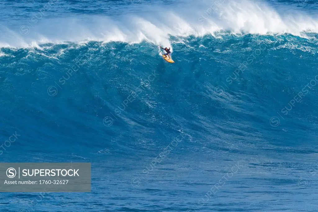 Hawaii, Maui, Peahi, Professional Surfer Danillo Couto Riding A Giant Wave At Legendary Surf Spot Jaws.