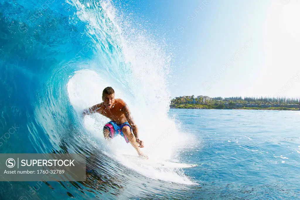 Hawaii, Maui, Kapalua, Professional Surfer Albee Layer In The Barrel.