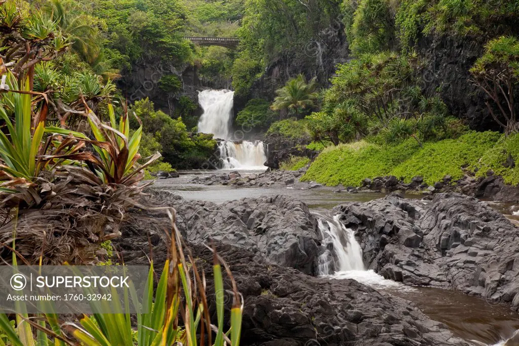 Hawaii, Maui, Hana, Seven Sacred Pools, A Large Stream And Waterfalls.