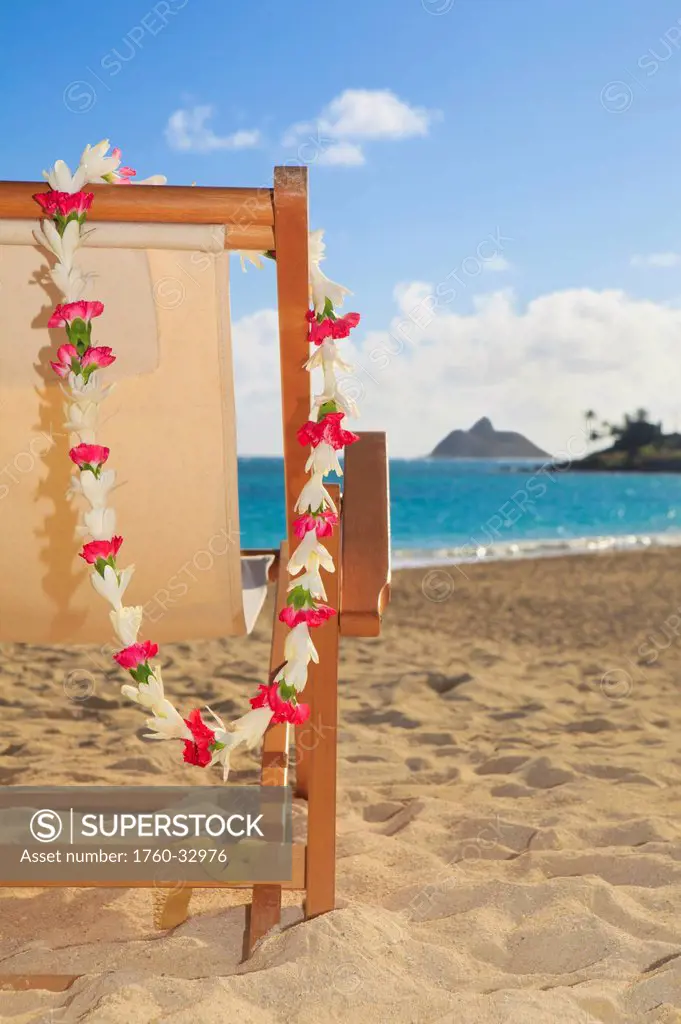 Hawaii, Oahu, Kailua, A Lounge Chair On The White Sandy Beach Of Lanikai.