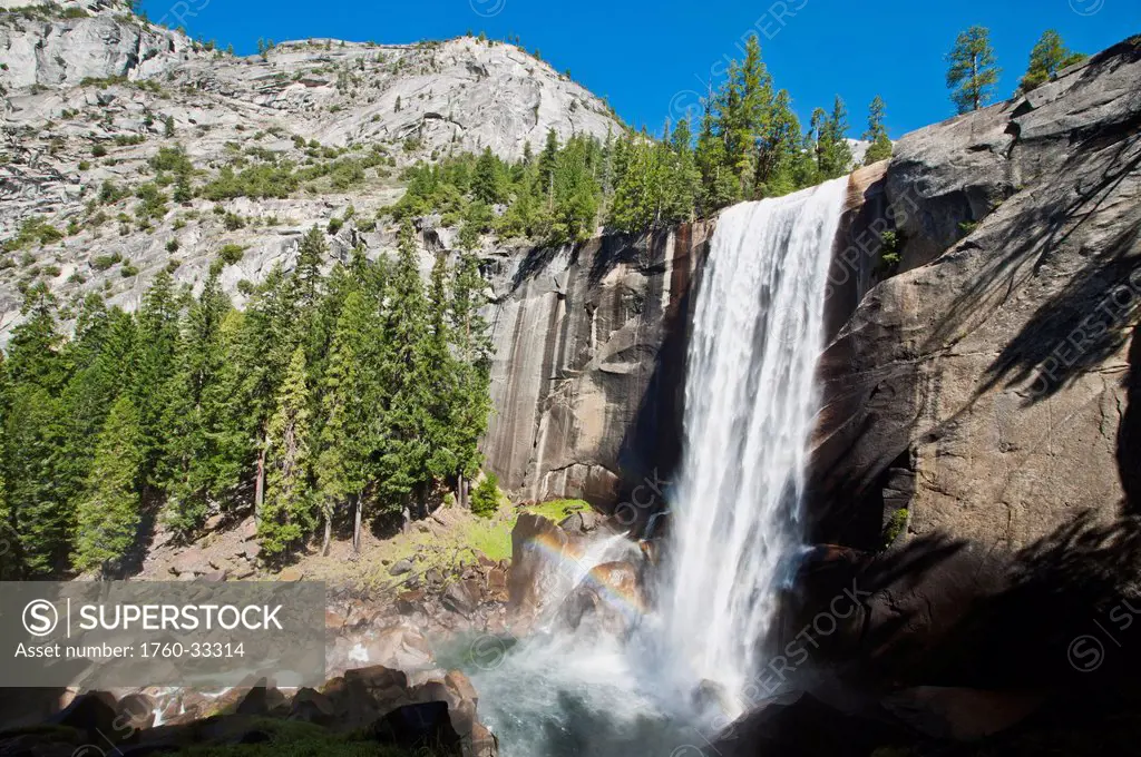 Usa, California, Yosemite National Park, View Of Vernal Falls From The Mist Trail.