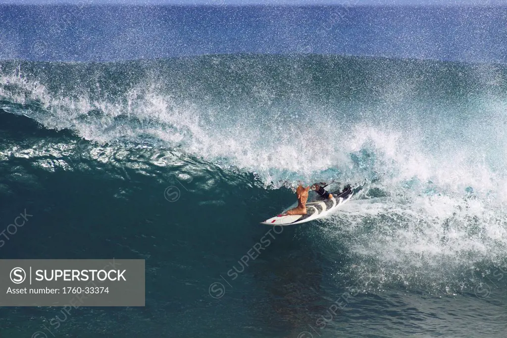 Hawaii, A Surfer Under A Wave Tube.