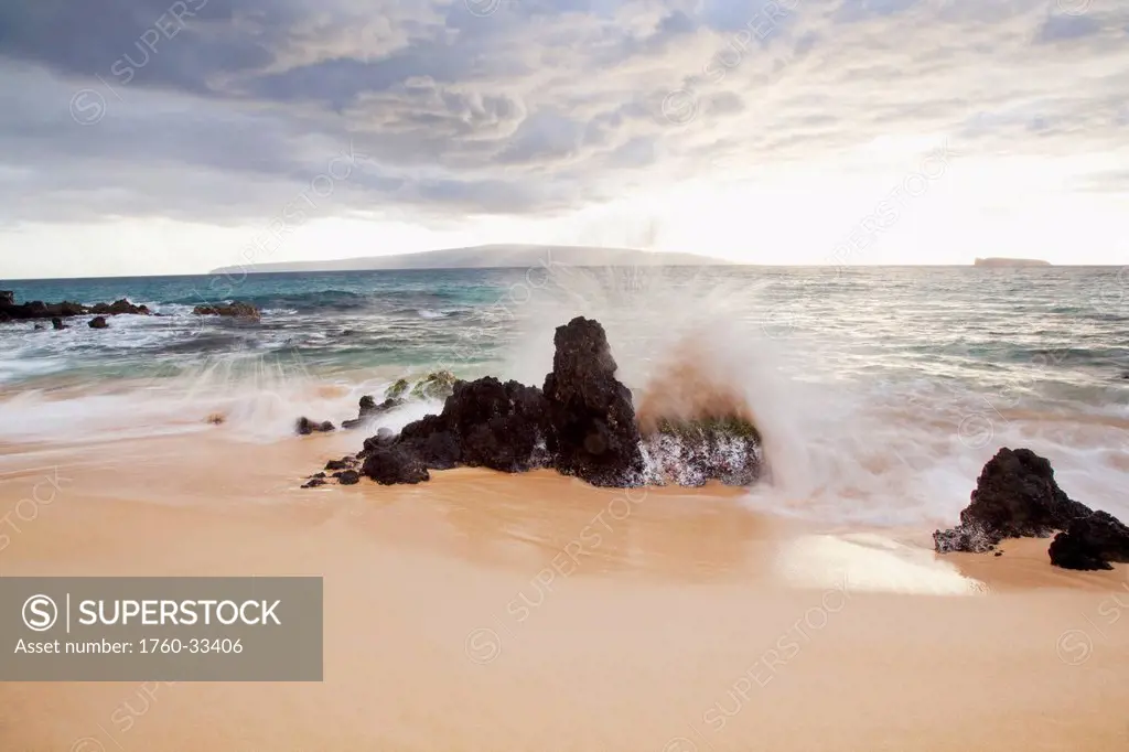 Hawaii, Maui, Surf Crashes Onto Big Beach.