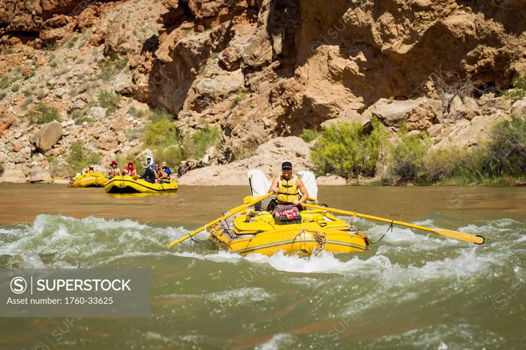 Arizona, Grand Canyon National Park, Tourists rafting on the Colorado River. EDITORIAL USE ONLY.