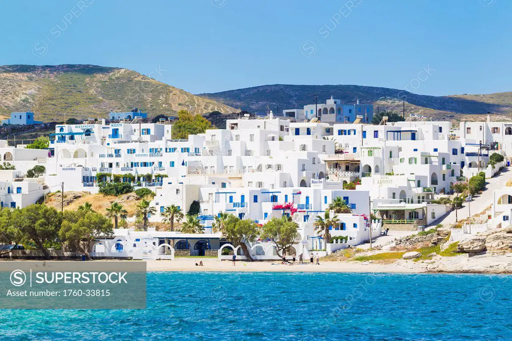 Greece, Greek Islands, Beautiful seaside resort, White beach and tropical setting.