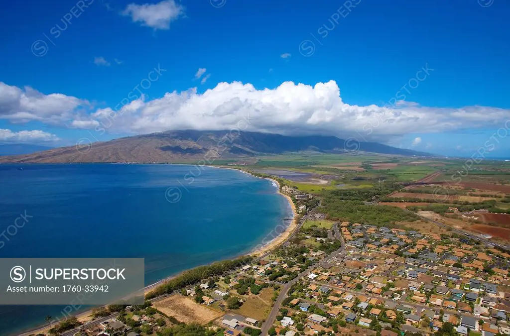 North Kihei looking towards Maalaea Bay and the West Maui Mountains; Maui, Hawaii, United States of America