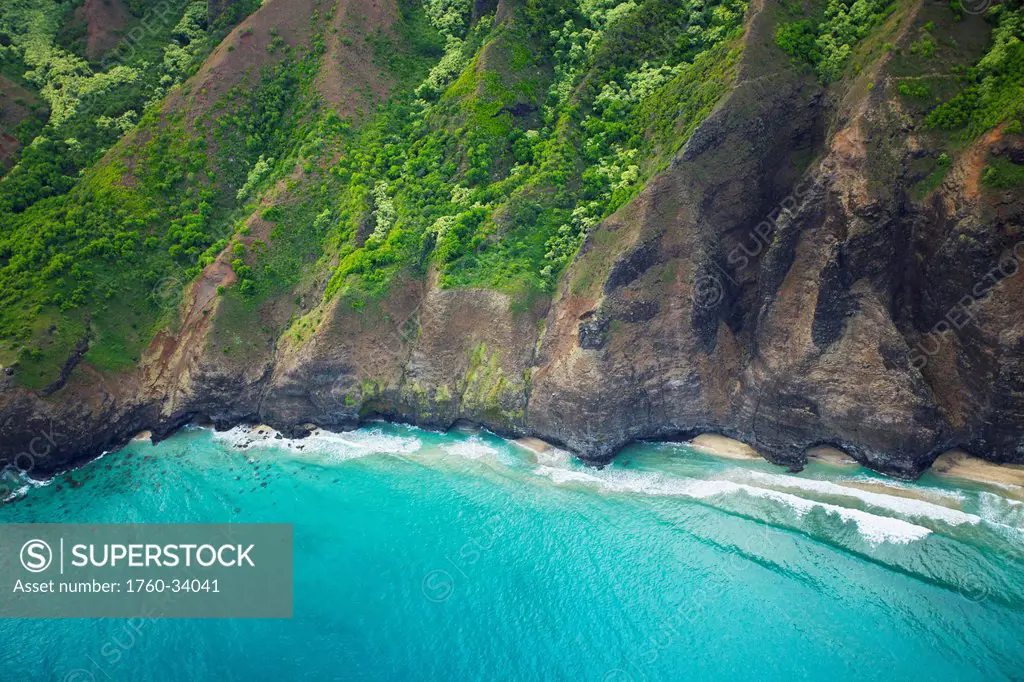 View of the coastline of an hawaiian island; Hawaii, United States of America