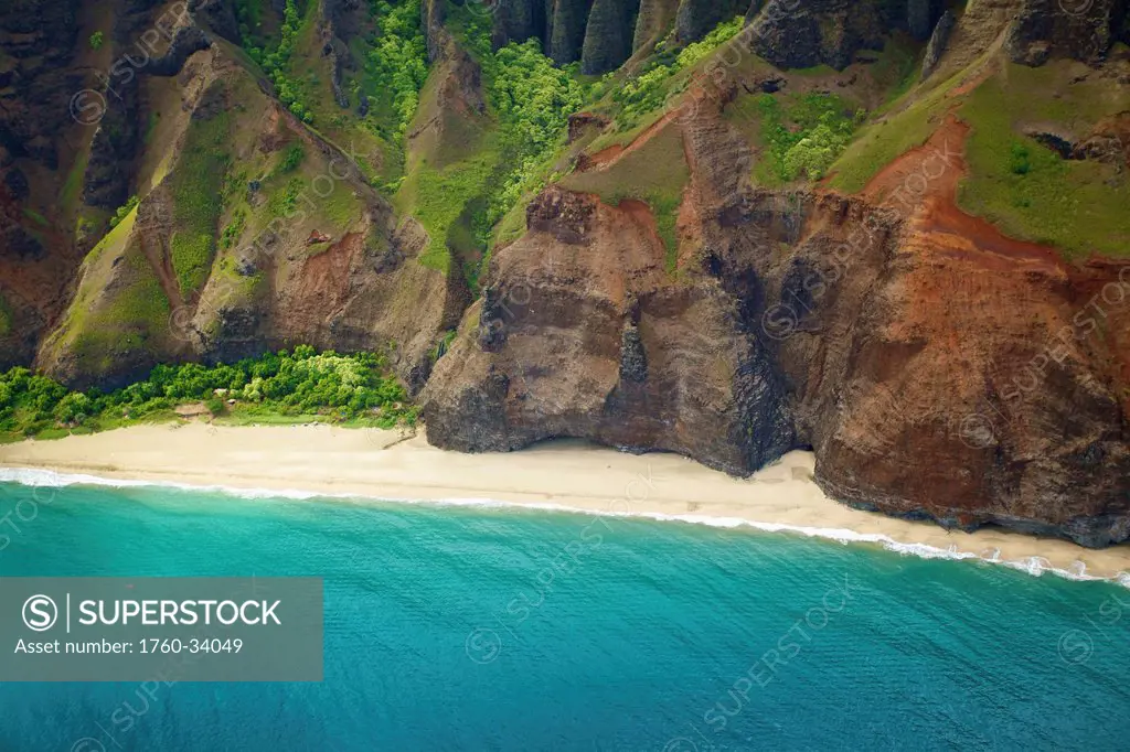 View of a beach along the coast of an hawaiian island; Hawaii, United States of America