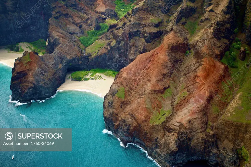 View of the rugged coastline along an hawaiian island; Hawaii, United States of America