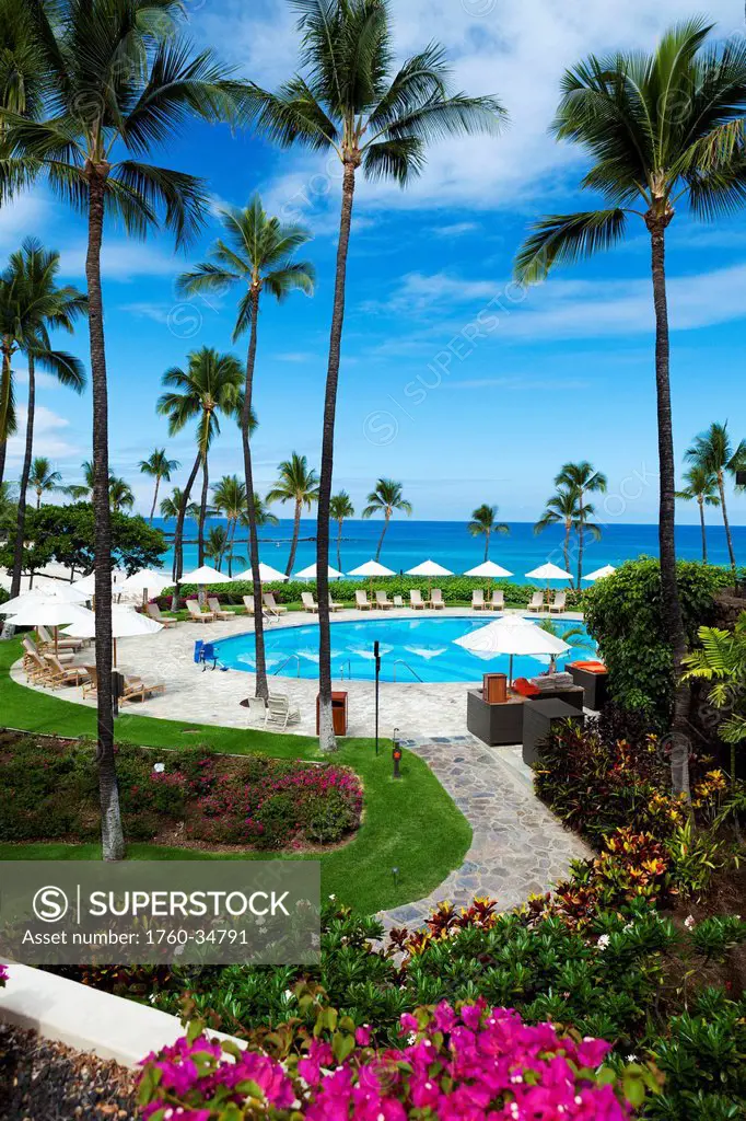 Swimming pool at a resort on the South Kohala Coast; Big Island, Hawaii, United States of America