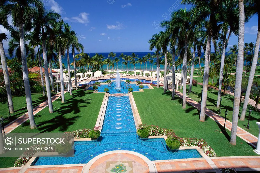 Hawaii, Maui, Grand Wailea Resort, extravagant pool and landscape, palm trees A49B