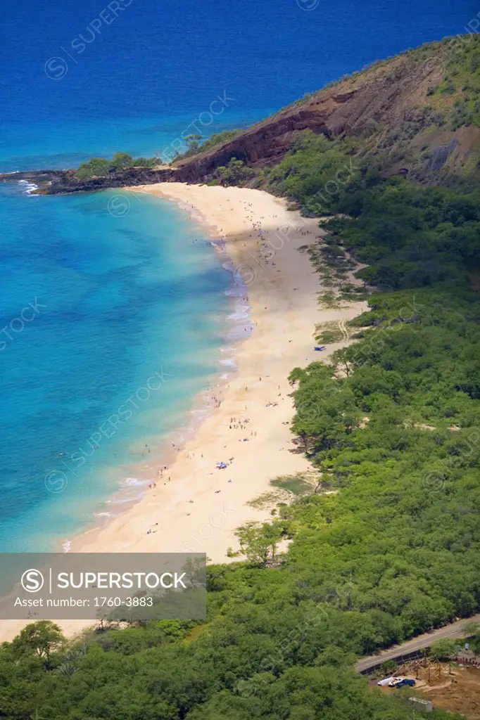Hawaii, Maui, Makena, aerial of Big Beach.