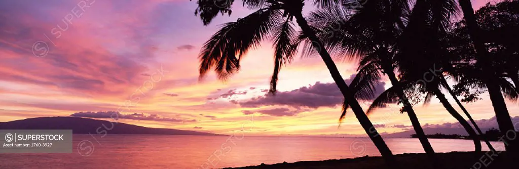 Hawaii, view of Lanai from Maui with beautiful sunset, calm ocean, panoramic A47D