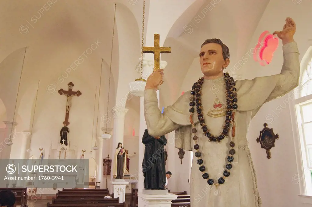 Hawaii, Molokai, Kalaupapa, Father Damien statue inside of St.Francis Church.