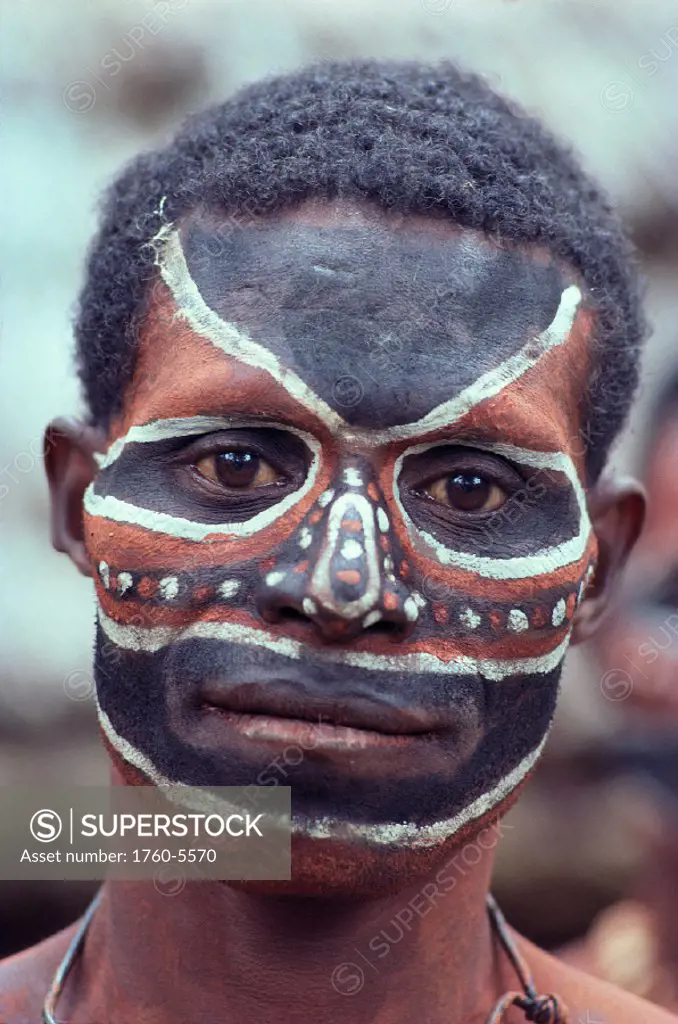 Papua New Guinea, painted face of Sepik River man, headshot A66J