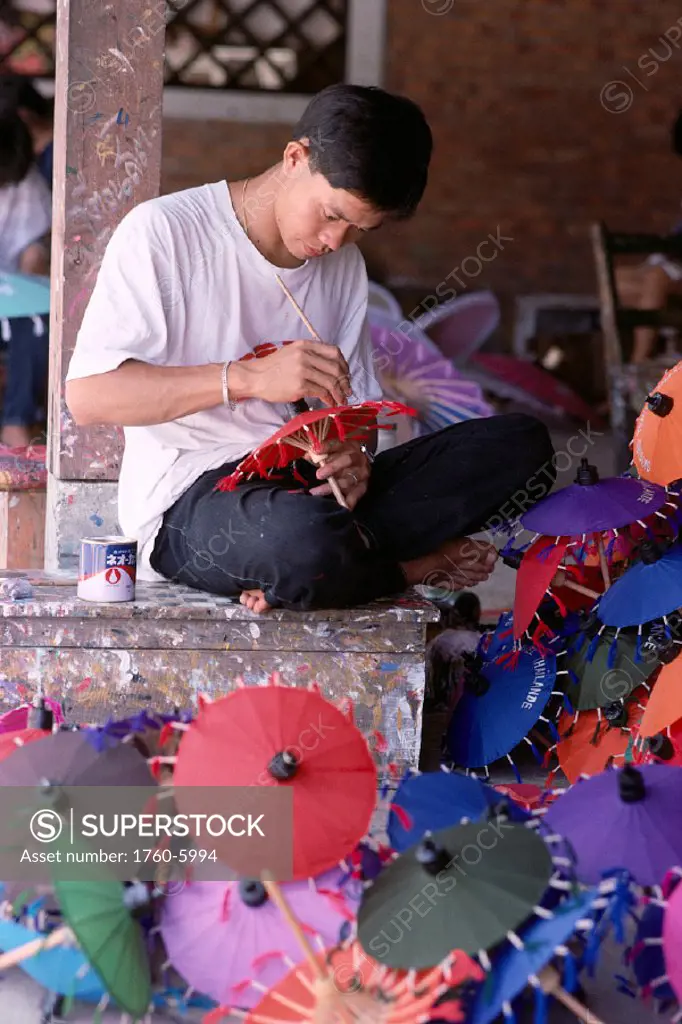 Thailand, Bor Sang, Umbrella maker local man handpainting mini - umbrellas, color A76A