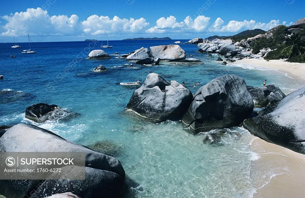 Caribbean, British Virgin Islands, Virgin Gorda, Beautiful rocky beach and clear turquoise ocean