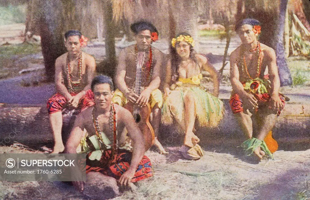 c 1932, photo, FC Warren, Samoan royalty, four men and one woman 