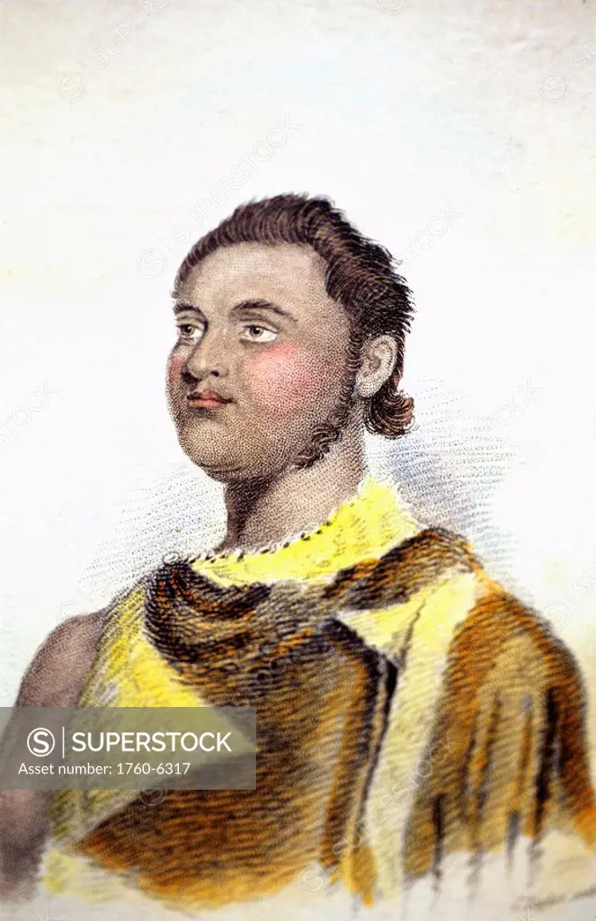 c 1827, Illustration by Dumont D´Urville, Hawaii, Bust of Kuakini, Governor of Hawaii 
