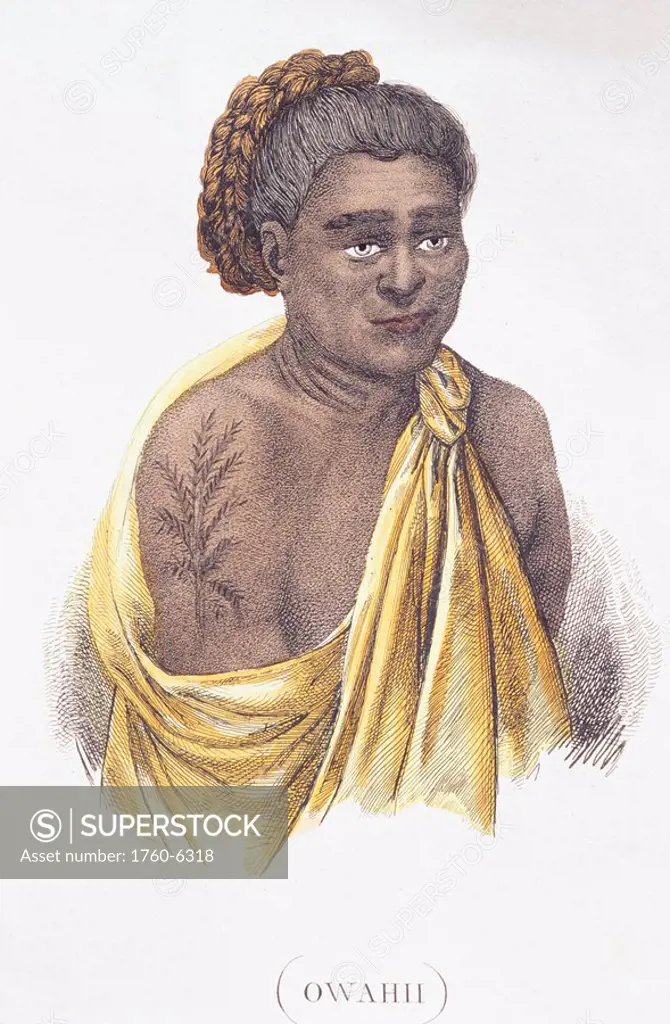 c 1850, Hawaii, Illustration of Polynesian woman, Italian Edition Book 