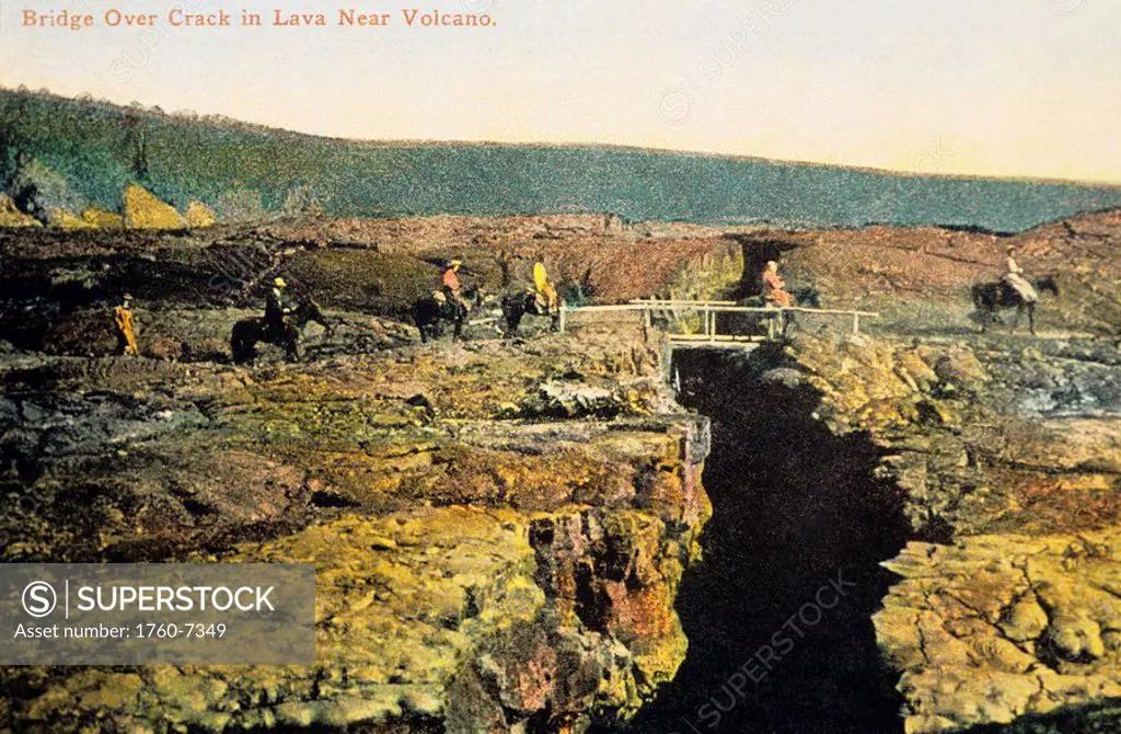 c 1905 Hawaii postcard, Big Island, Kilauea, Bridge over crevice near volcano