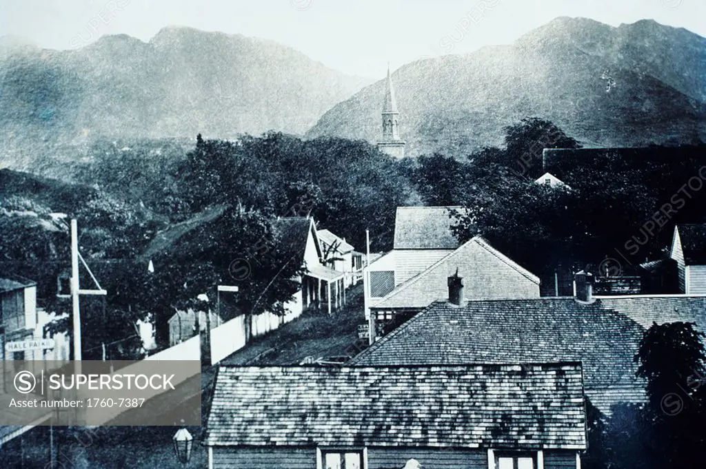 c 1865 Photograph, Hawaii, Oahu, Honolulu, Fort Street viewed from King Street