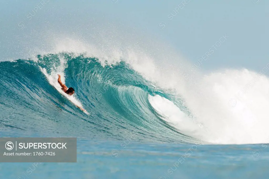 Hawaii, Oahu, North Shore, bodysurfer on wave