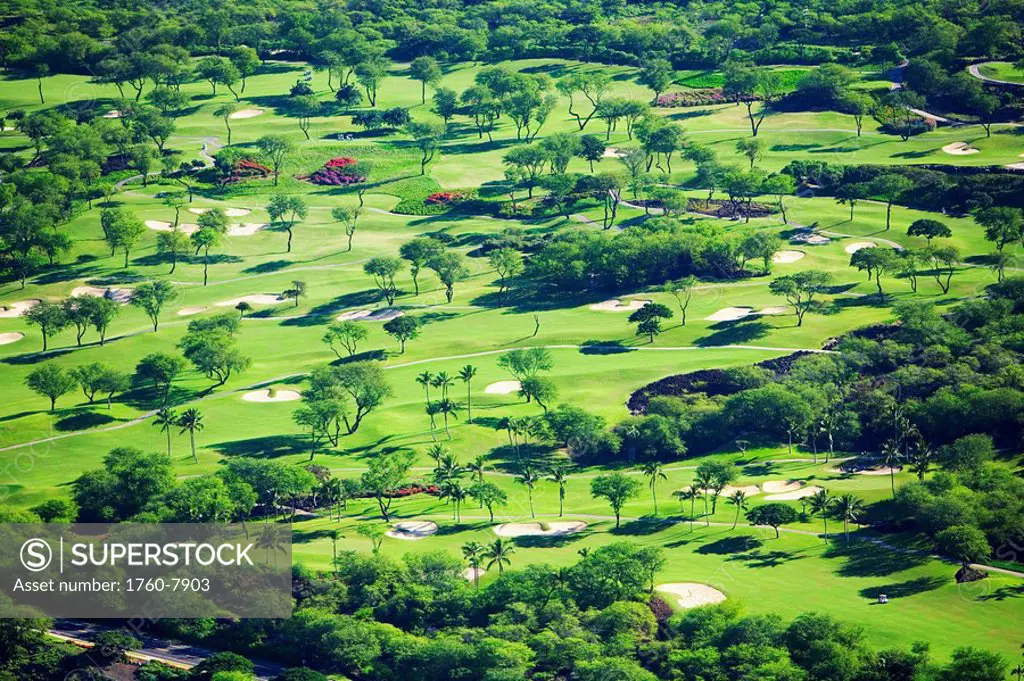 Hawaii, Maui, Wailea, Aerial of Wailea Gold and Emerald golf courses.