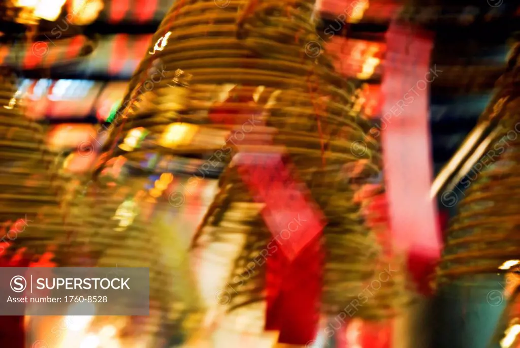 Hong Kong, Central, Month long incense coils burning in Man Mo Temple.