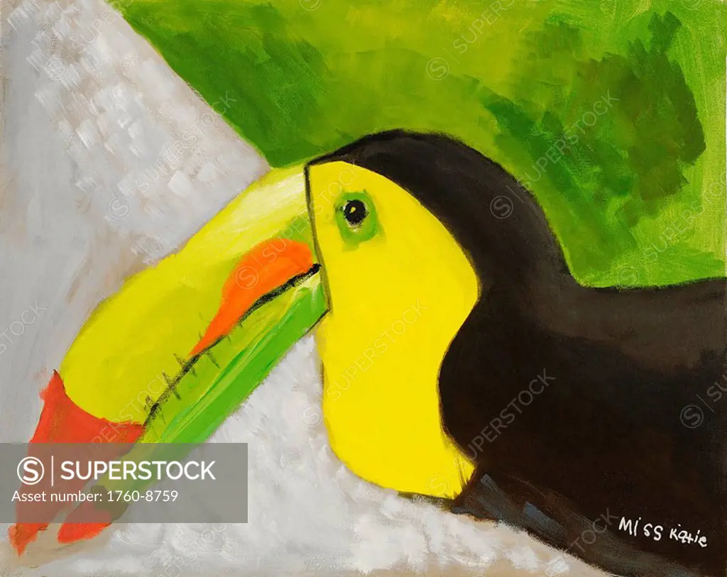 Toucan, Profile of colorful toucan bird Oil Painting.