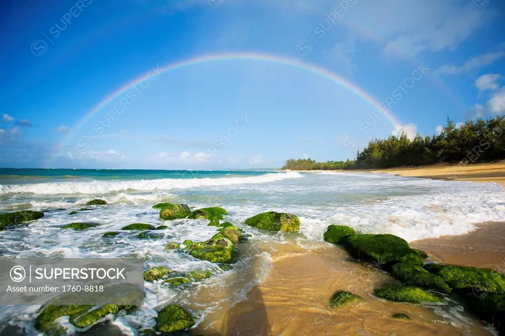 Hawaii, Maui, Double Rainbows over Baldwin Beach.