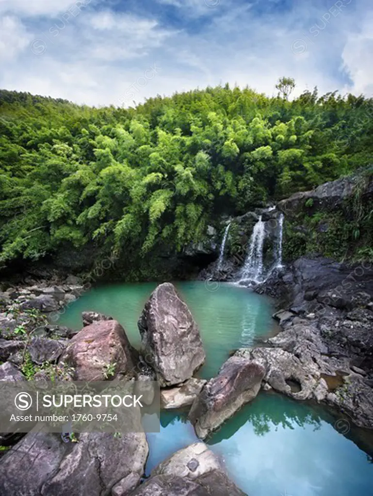 Hawaii, Maui, Bamboo Forest, Waterfall and natural pool.