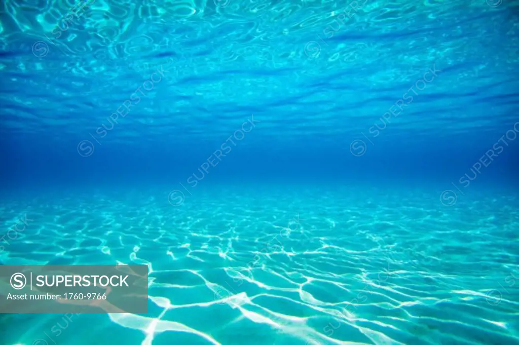 French Polynesia, Underwater sandy bottom and surface reflection.