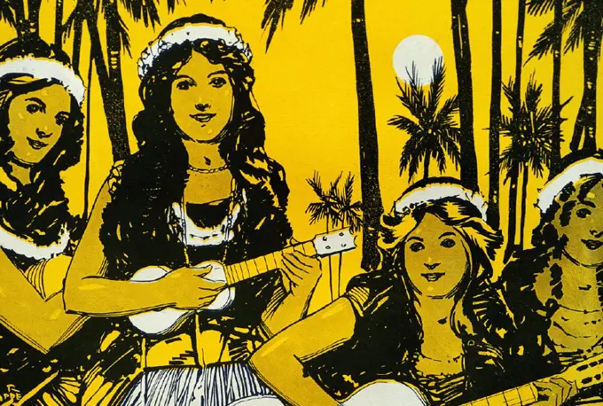 c.1930 Sheet Music, Hawaiian hula girls playing ukulele.