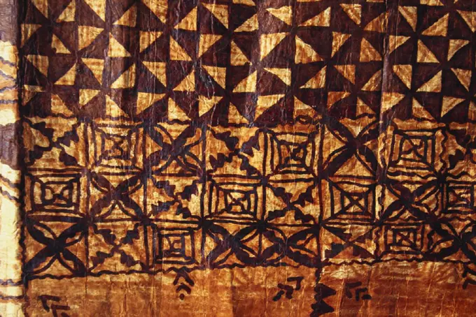 Traditional Polynesian tapa, hand printed paper bark cloth.