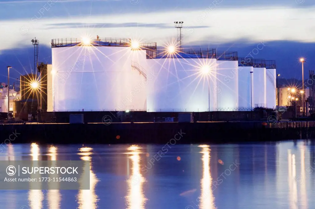 Oil or gas storage tanks, Aberdeen Harbour, Scotland