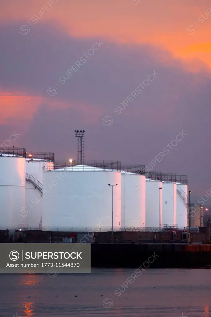 Oil or gas storage tanks, Aberdeen Harbour, Scotland